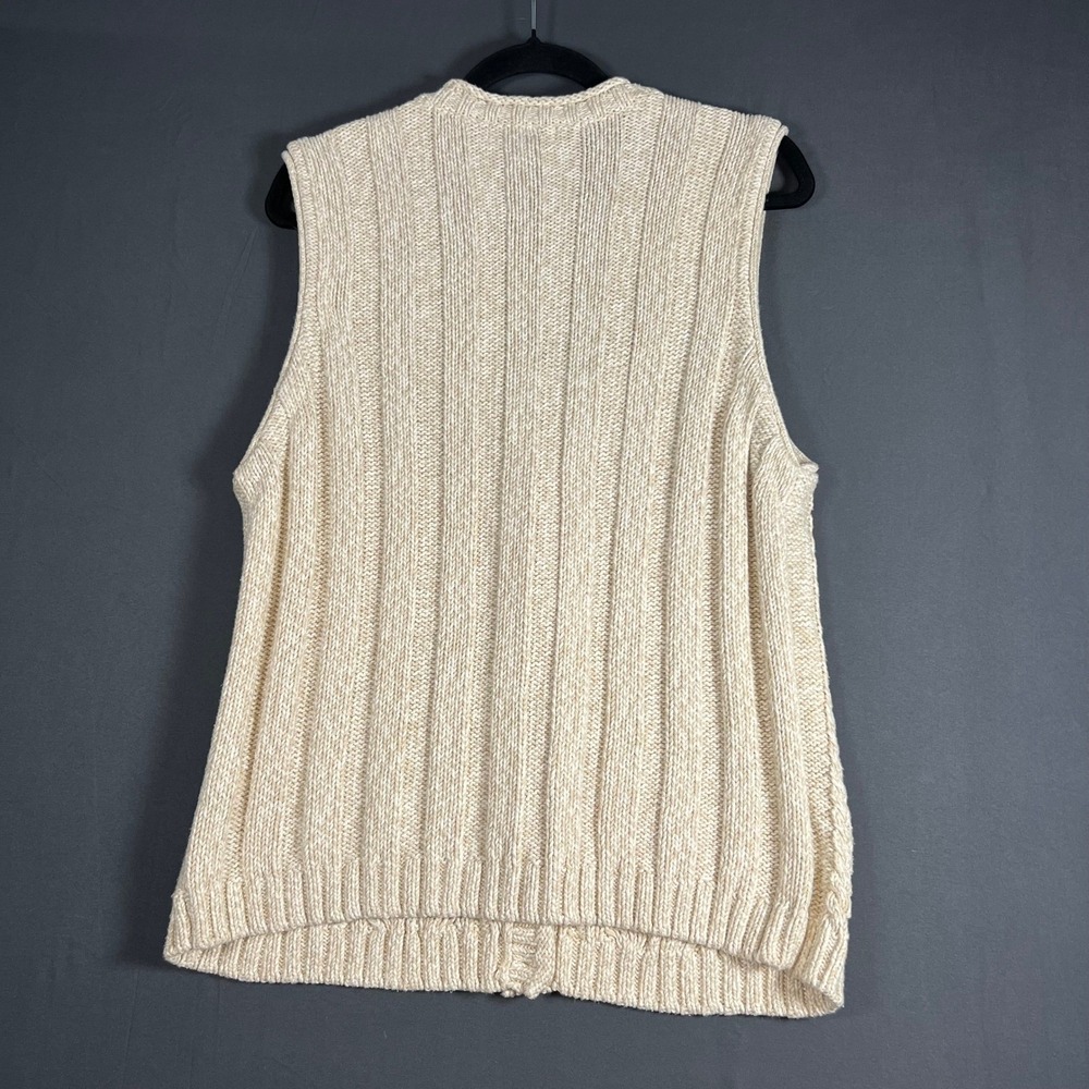 Eddie Bauer Cable Knit Sweater Vest Large Cream Cotton Button Front Grandpa Core - Picture 6 of 7